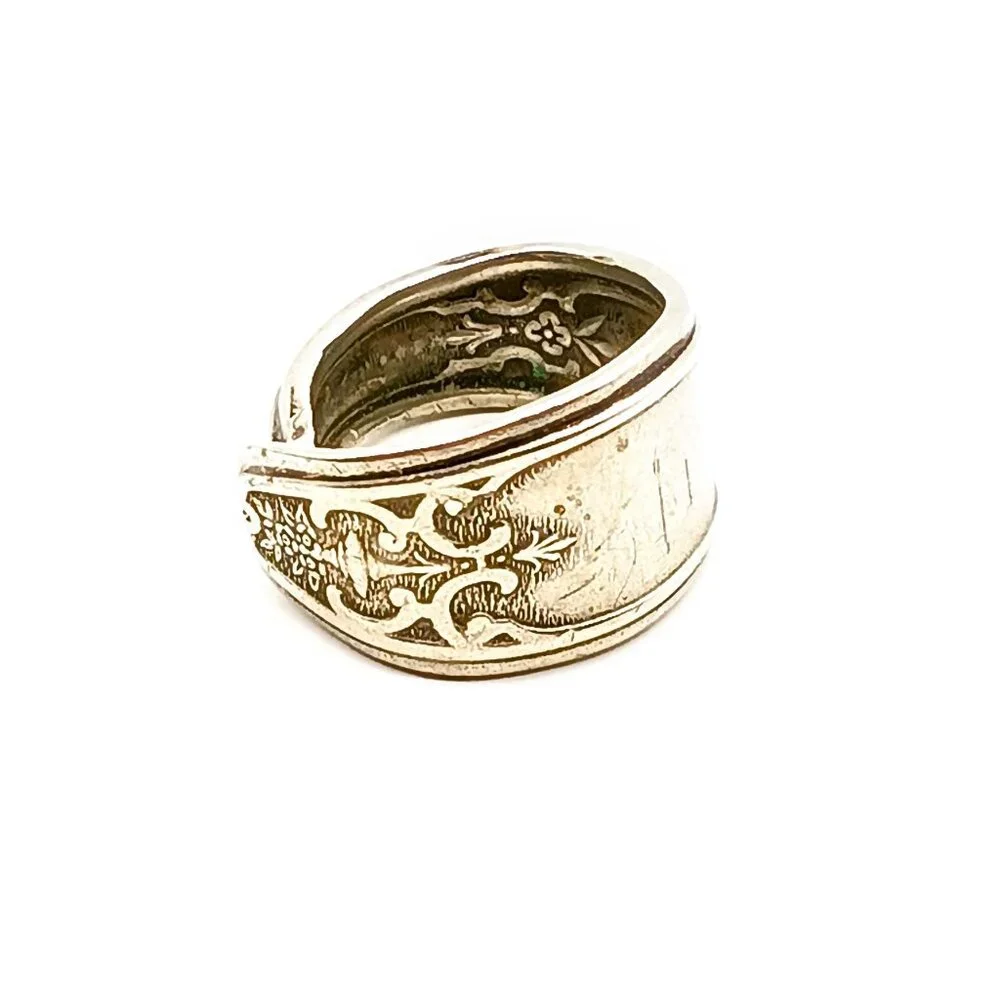 Vintage Princess Spoon Wrap Ring, Silver Plate Lady Doris Floral Bypass Ring, Un - Picture 3 of 4